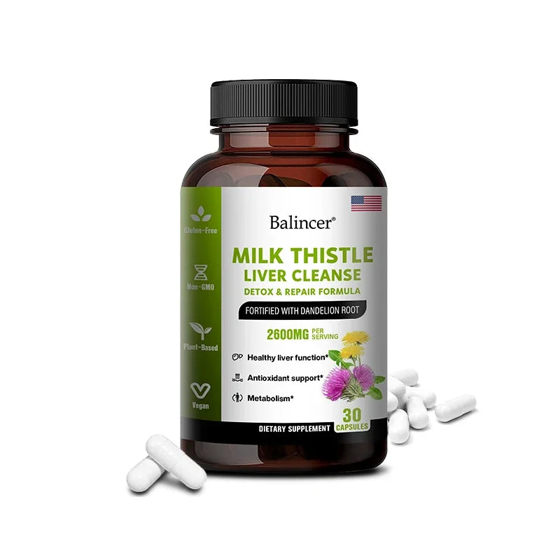 Milk Thistle Extract Capsules with Dandelion for A Detox Cleansing Liver Support and Repair Formula Help Digestion Non-GMO